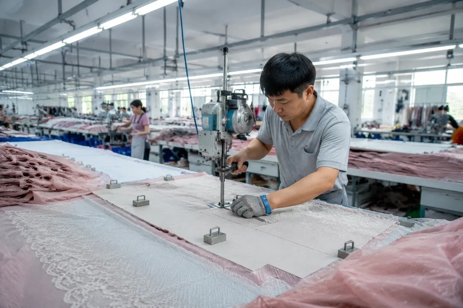 Cutting room at Velora Intimates lingerie factory