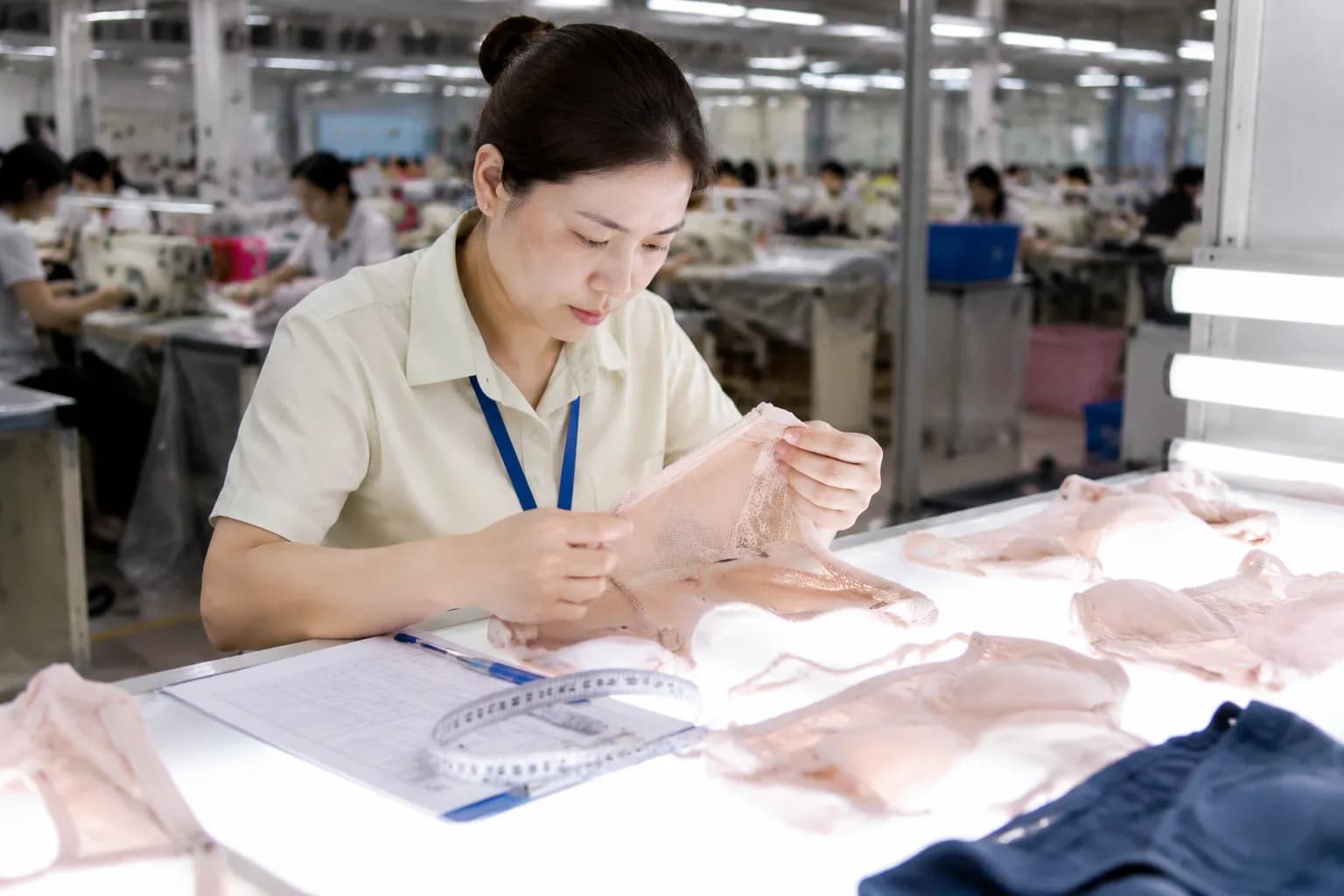 QC lab at Velora Intimates lingerie factory