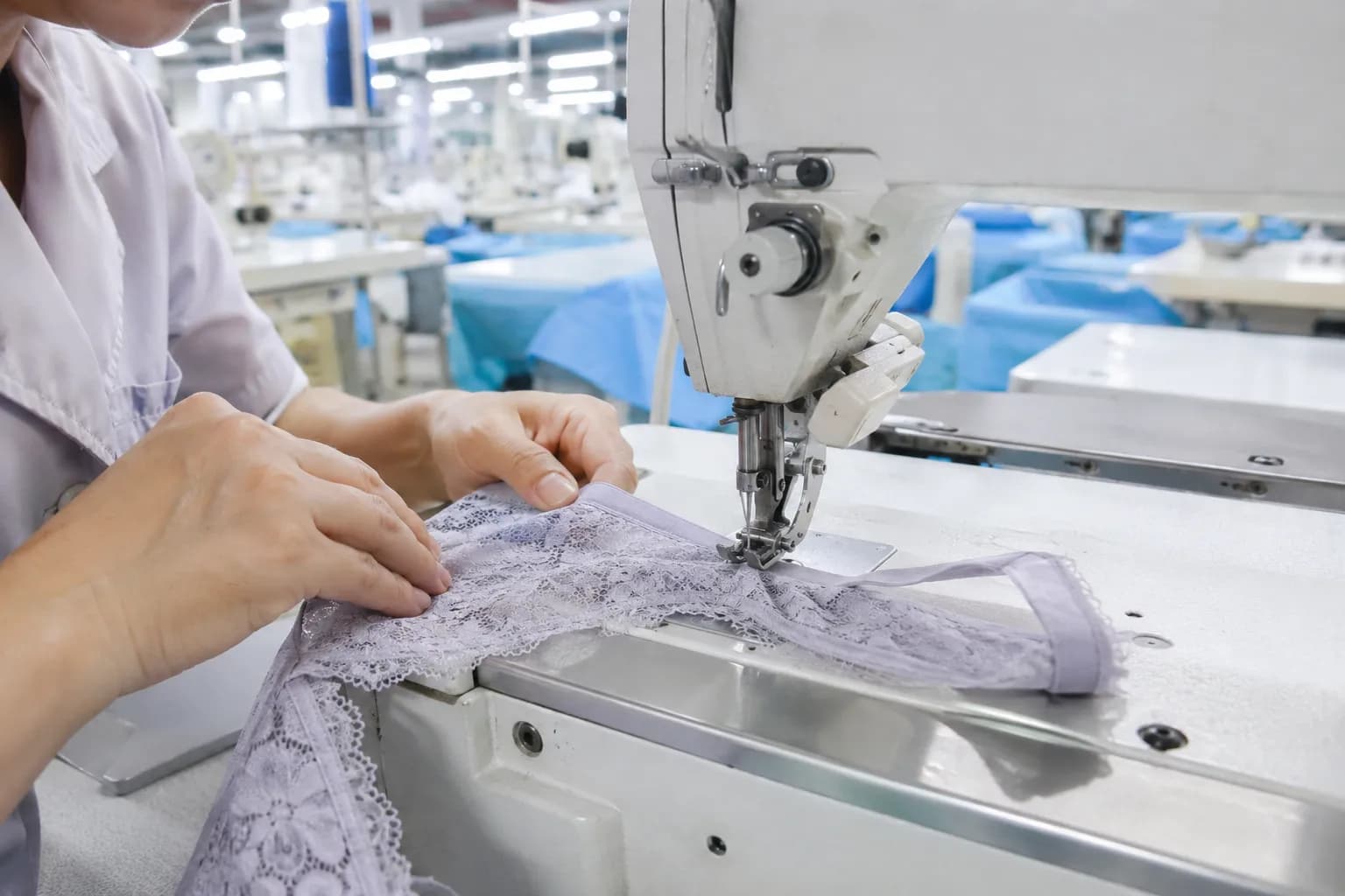 Sewing lines at Velora Intimates lingerie factory